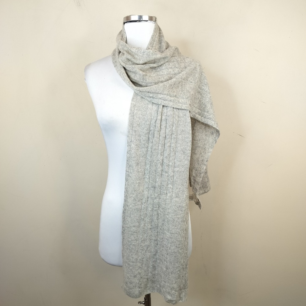 Cynthia Rowley 100% Cashmere Scarf Cable Knit Minimalist Soft Gray